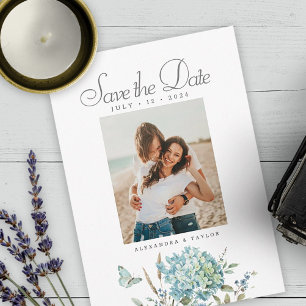 Invitación Boda de acuarela azul botánico bohemio