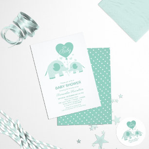Invitación Adorable Mint Green Elephant Baby Shower