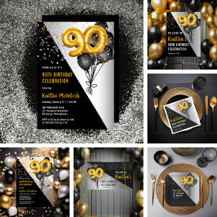 Invitación Globos Elegante Negro   Fiesta de cumpleaños númer