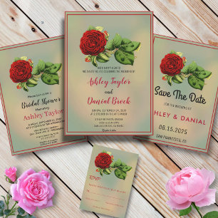 Invitación Elegante rosa rojo romántico Verano Boda floral