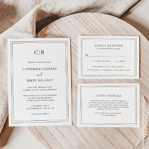 Invitación Monograma tradicional Boda elegante blanca negra