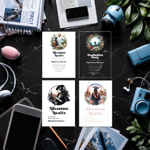 Invitaciones Acrílicas La aventura retro espera la fiesta de graduación a