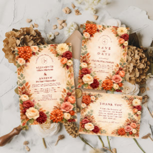 Invitación Boda Romántica de Floral de Otoño