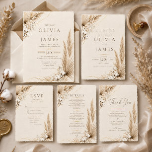 Invitación de boda boho Elegancia Pampas Neutrales