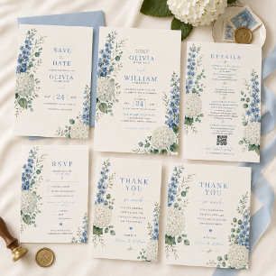 Tarjeta de agradecimiento de boda botánica azul su