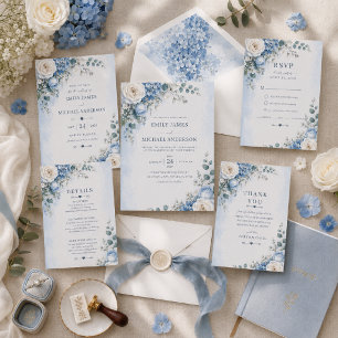 Tarjeta de agradecimiento de boda con Hortensia Az