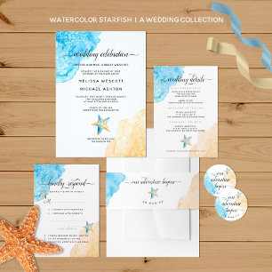 Invitación Boda de eventos Watercolor Dusty Blue Sea Beach