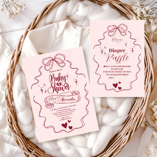 Invitación Cute Doodle Mano Dibujada Bow Baby Shower