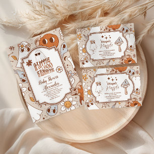 Plato De Papel Retro Groovy Halloween Little Boo Baby Shower