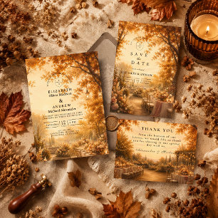 Tarjeta De Agradecimiento Boda Encantada de Otoño en el Jardín Trasero