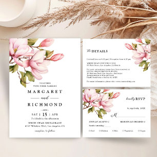 Tarjeta De Agradecimiento Magnolia Rosa Elegante Boda Floral Gracias