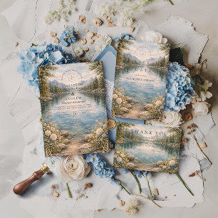 Tarjeta De Agradecimiento Boda de flores silvestres en el bosque del lago de