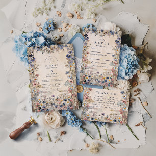 Tarjeta De Agradecimiento Boda de pradera floral bohemio suave