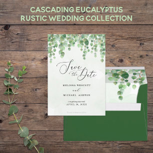 Invitación Boda de energía verde Eucalyptus acuarela en casca