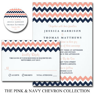 Invitación La moderna colección de Bodas Chevron - rosa y mar
