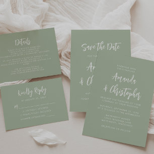 Invitación Boda Verde Sage con Letra Moderna