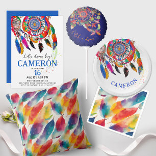 Cojín Decorativo Patrón de acuarela de la pluma arcoiris colorida A
