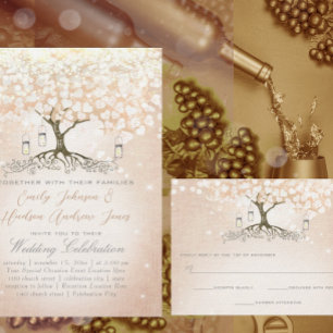 Invitación Tríptica Boda de hojas de corazón rojas y rosas de vino de 