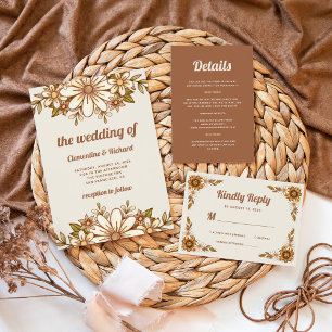 Invitación Flores retro Boho   BODA