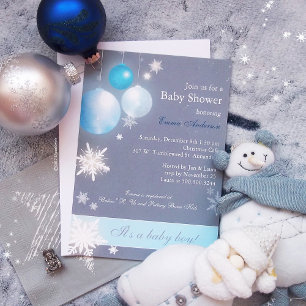 Invitación Navidades rosas y grises, nena ducha