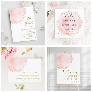 Invitación Rubor Pink Watercolor Circle Baby Shower Square