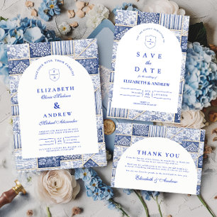 Tarjeta De Confirmación De Asistencia Boda de Patchwork Toile Azul Delft