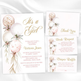 Invitación a Baby Shower de globo rosa Rubor