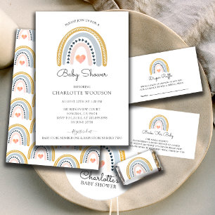 Invitación Baby Shower de corazón rosado arco iris