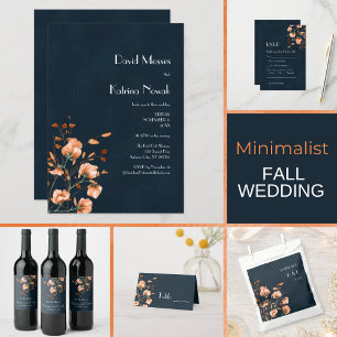 Invitación Elegante Naranja azul quemado Verde azulado Floral