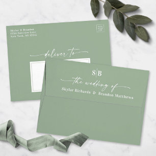 Invitación Todo En Uno Boda de caligrafía elegante verde hoja simple