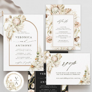Invitación Todos En Un Boho Protea Pampas Boda Negro Grasa