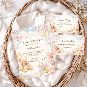 Invitación Oso Caprichoso Y Nubes Baby Shower