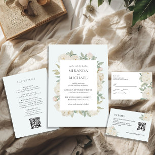 Invitación Rosas blancas románticas BODA elegante en monogram