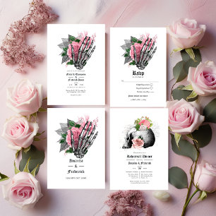 Invitación Calaveras góticas rosadas Florales Ensayos Cena