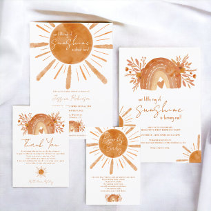 Tarjeta De Recepción Boho sun rainbow naranja trae un libro