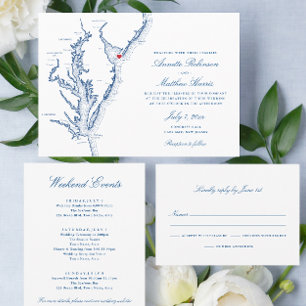 Invitación Todo En Uno Boda QR de la Marina Elegante del Cabo de Mayo de 