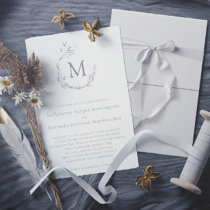 Invitación Moda Elegante Boda Floral de color Blanco Gris