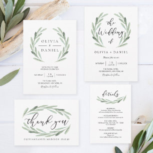 Invitación Boda De Hojas De Hojas De Olive De Color De Agua