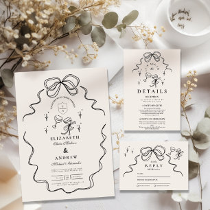 Tarjeta De Agradecimiento Doodle Champagne Whimsical Bow Boda