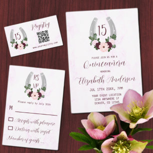 Tarjeta De Confirmación De Asistencia Floral Western Horseshoe Quinceanera