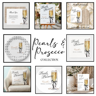 Invitación Perlas y Prosecco Black Bow Bridal Shower