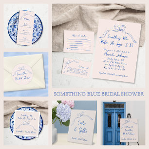 Invitación Algo de la mano azul dibujado en la ducha de novia