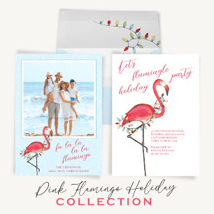 Invitación Navidades Luces de vacaciones Flamingo Rosa
