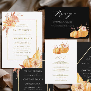 Tarjeta De Recepción Boda de calabaza floral de otoño rusa detalla oro