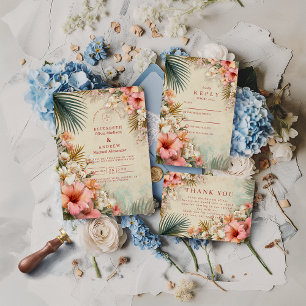 Invitación Boda Tropical con Flores en Destino