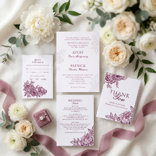 Cintas Para Invitaciones Boda floral botánica dibujada a mano de peonía ros