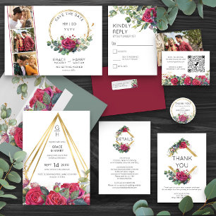 Tarjeta De Confirmación De Asistencia Roses rojos y eucalipto Boda vertical