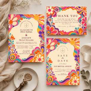 Tarjeta De Agradecimiento Boda Retro Groovy de los 60