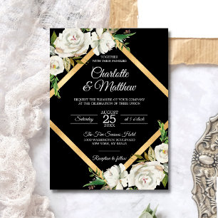 Invitación Boda azul de la marina floral blanca de antaño