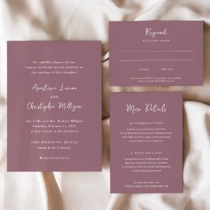 Tarjeta De Confirmación De Asistencia Mauve Modern Handwrin Elegante Boda